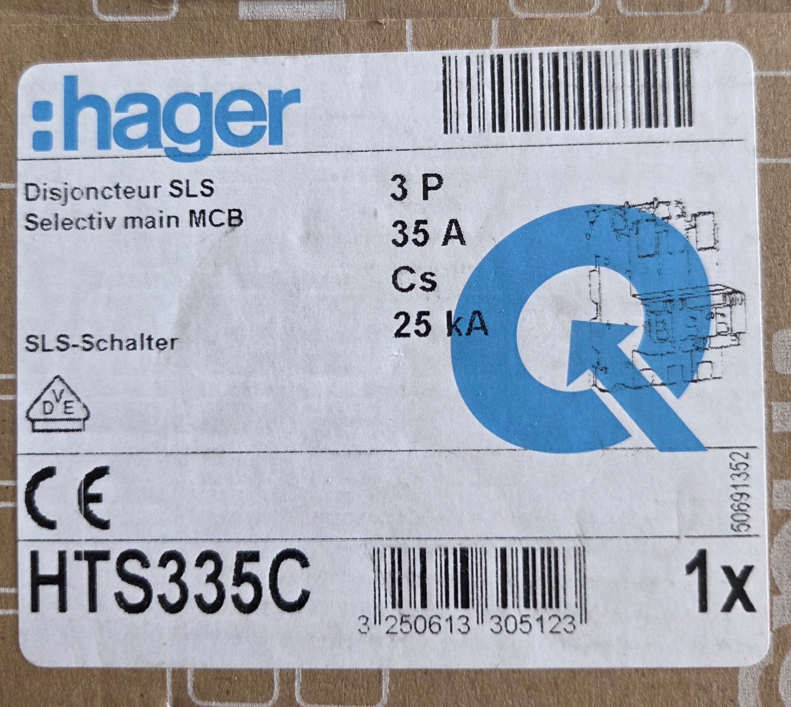 Hager SLS-Schalter HTS335C Sammelschiene. 35A NEU OVP