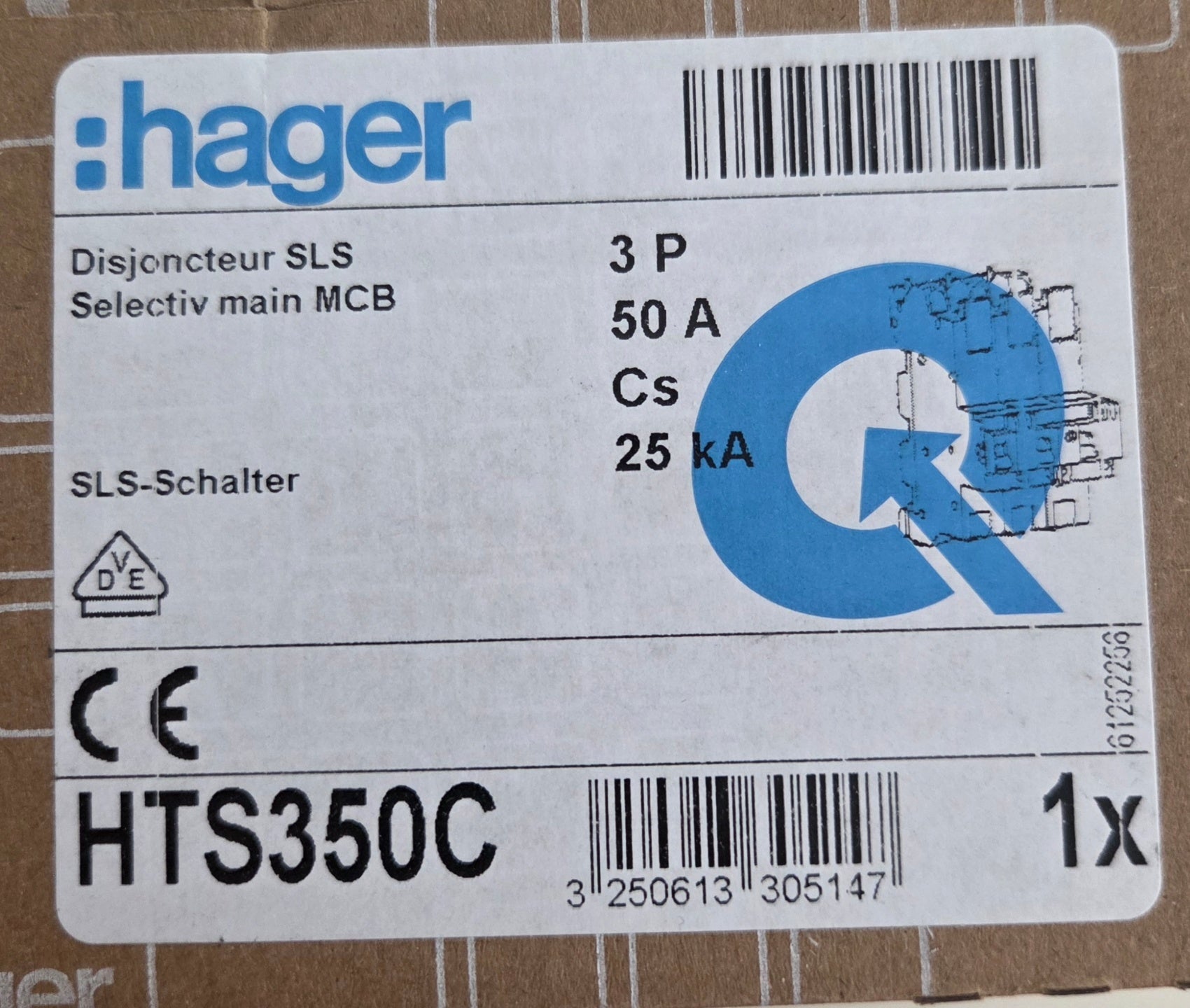 Hager SLS-Schalter HTS350C Sammelschiene. 50A NEU OVP