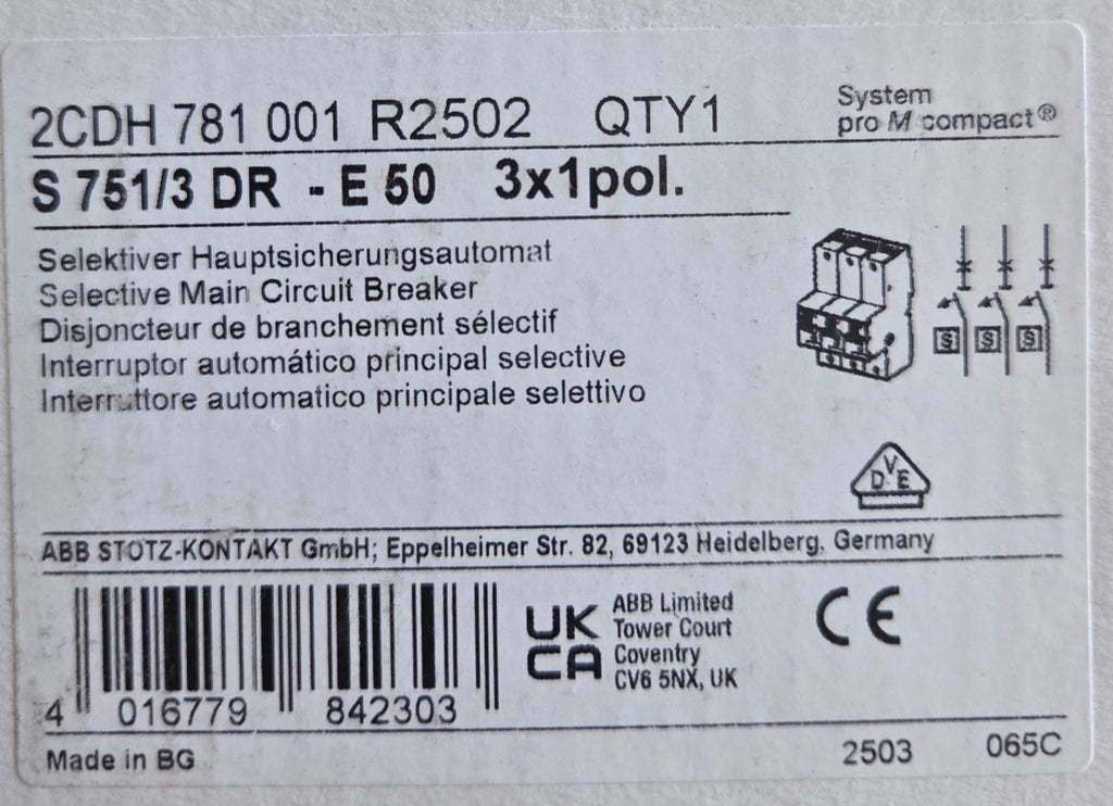ABB 2CDH 781 001 R2502 SLS-Schalter 50A Hutschiene NEU OVP