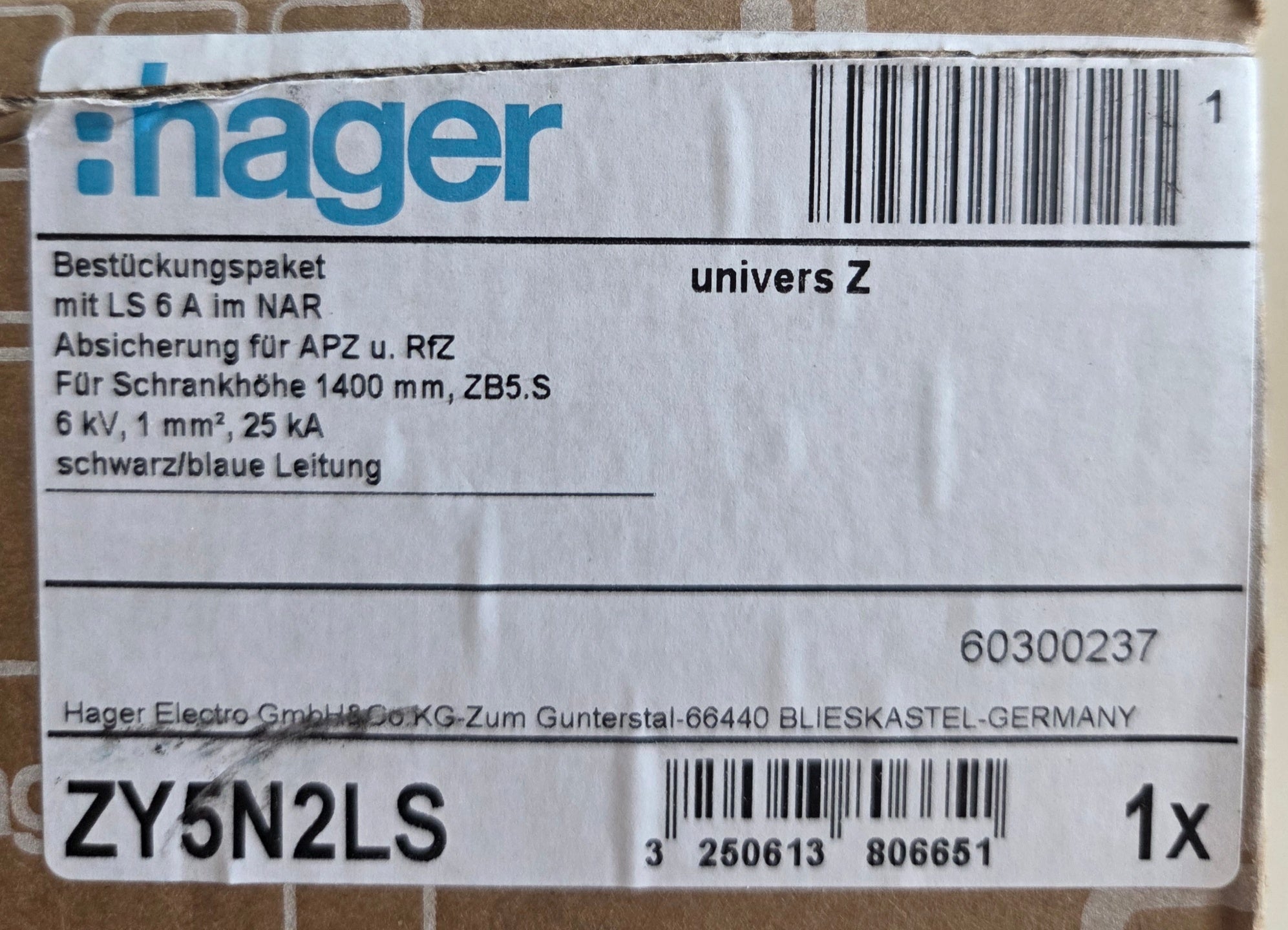 Hager ZY5N2LS Bestückungspakete NEU OVP