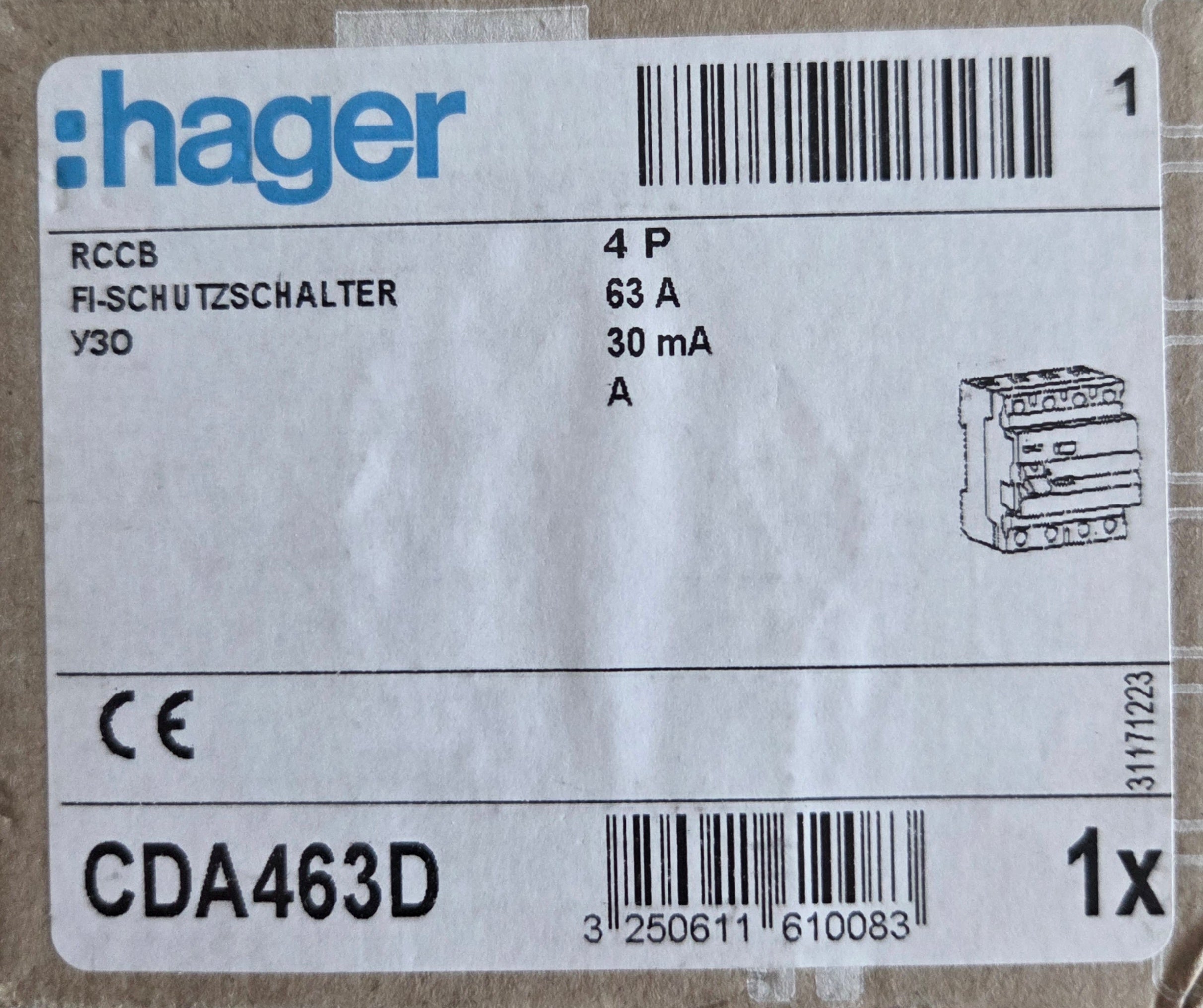 Hager CDA463D Fehlerstromschutzschalter NEU OVP