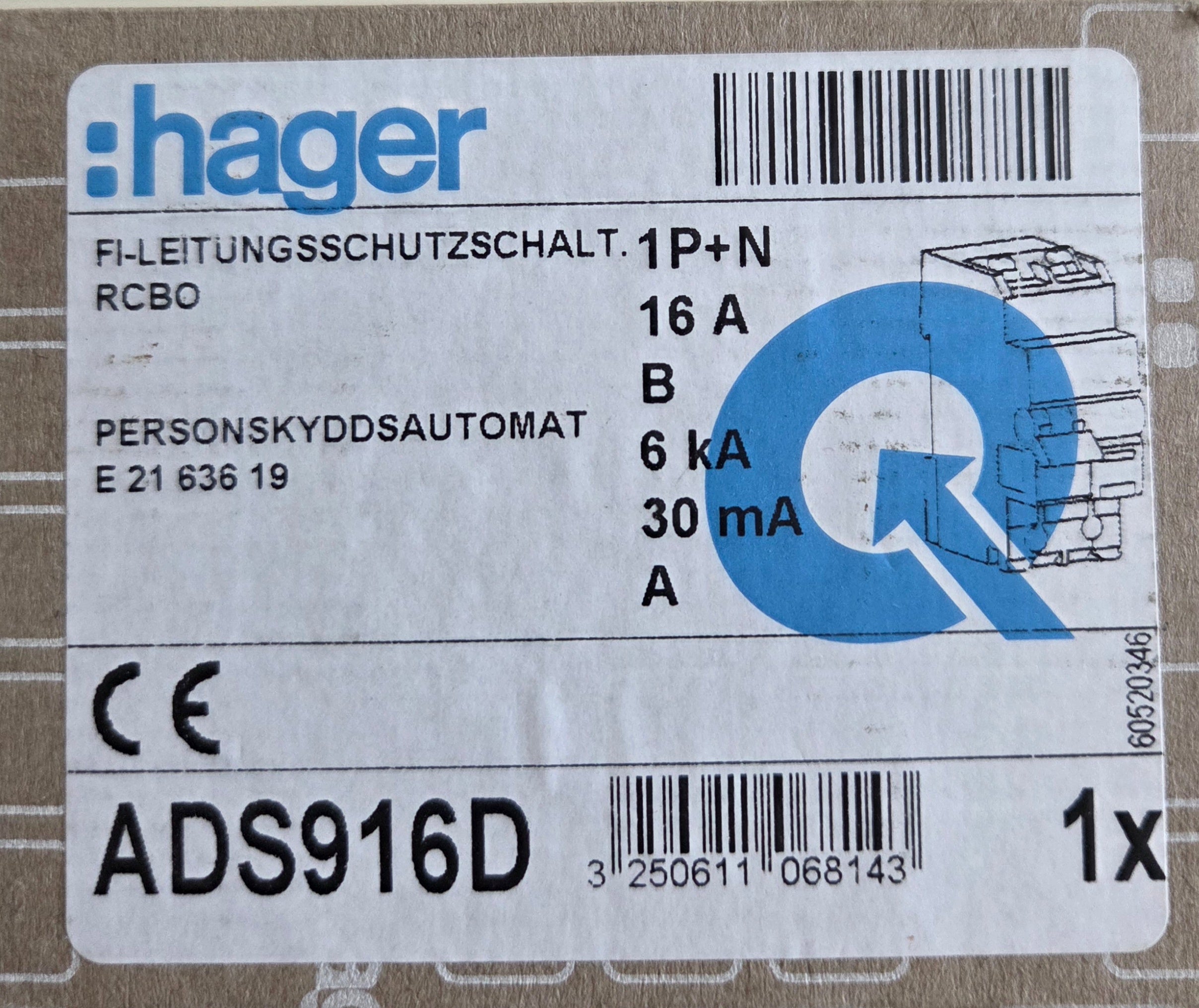 Hager ADS916E Fehlerstromschutzschalter NEU OVP