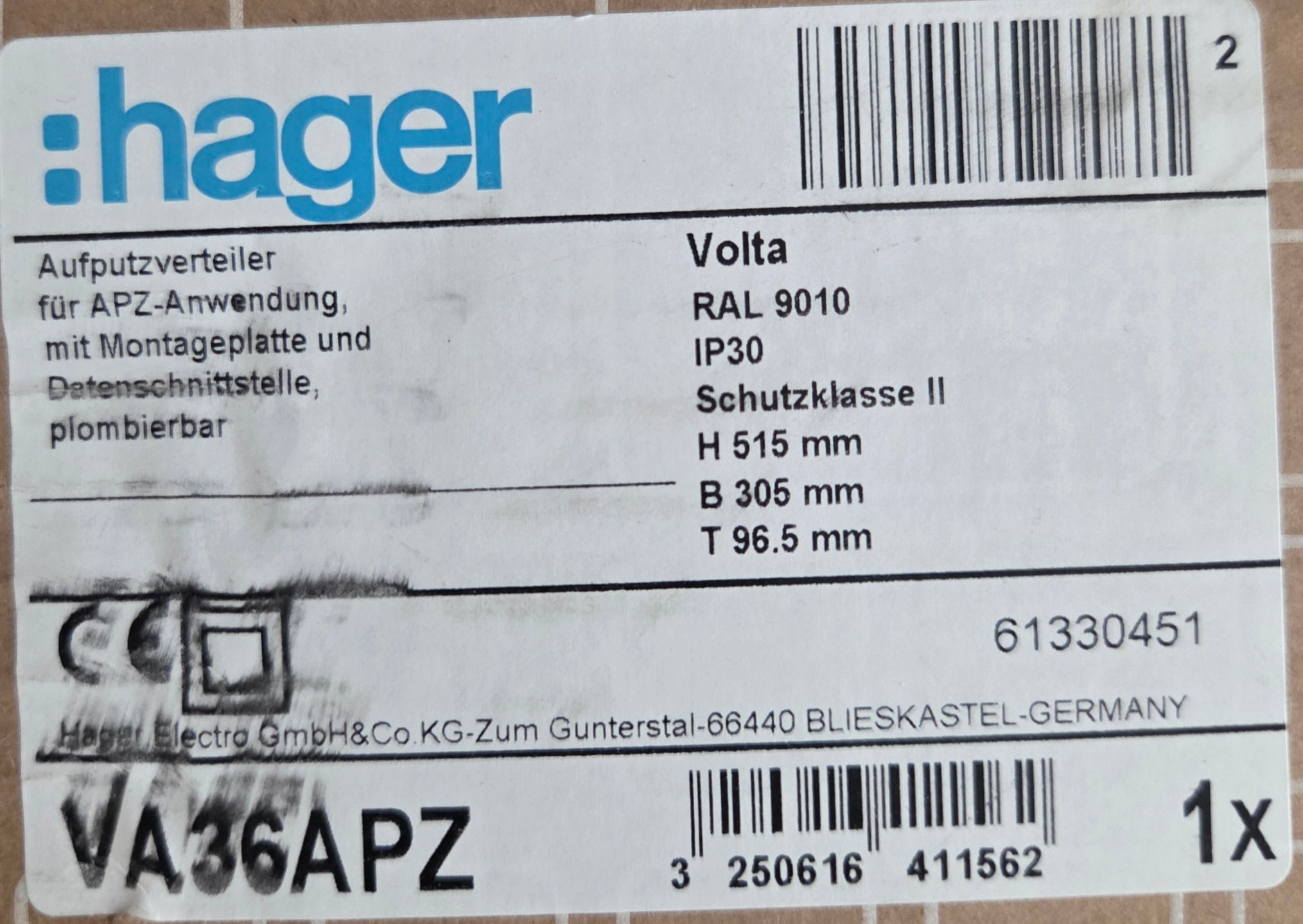 Hager VA36APZ Verteiler NEU OVP